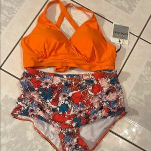 HANNA NIKOLE Orange and Floral WOMENS Bikini